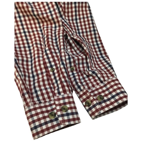 Magellan Outdoors Men's Loose Fit Long Sleeve Navy Burgundy Check Plaid Large - Picture 13 of 13